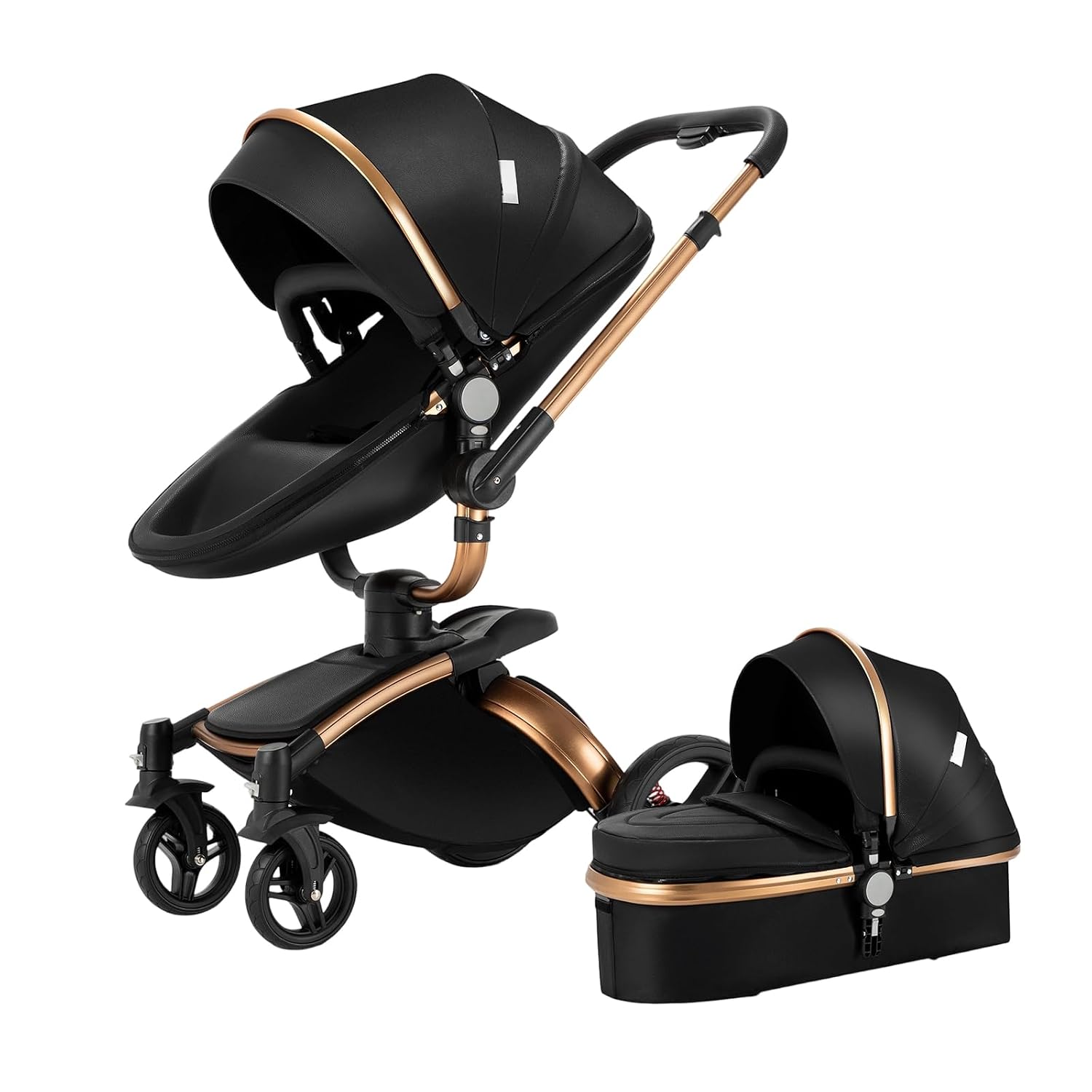 Convertible Baby Stroller with Bassinet, 360° Rotation, Triple Shock Absorption, Foldable, Safe & Comfortable, Aesthetic Pushchair for Newborn Infant Toddler Aged 0-36 Months (Black)