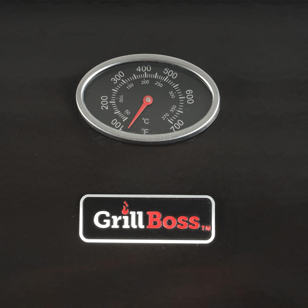 Grill Boss 4 Burner Propane Gas BBQ, Portable w/ Lid, Wheels & Side Shelves, Black - Grilling Accessories and Equipment for Camping, Tailgating, Outdoor Barbecue and Cooking
