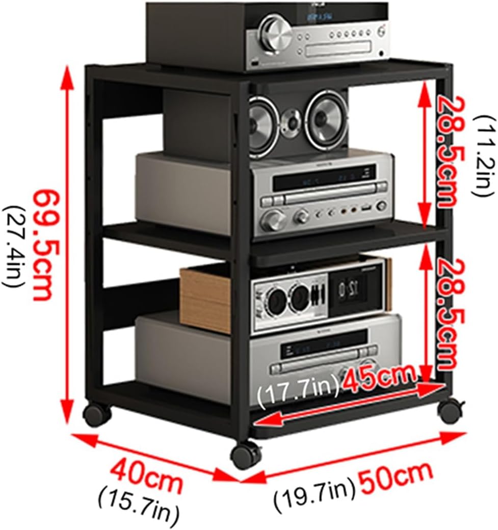 Modern 3-Tier Stereo Stand Cabinet, AV Media Console with Wooden Shelves, Corner Entertainment Center for Game Consoles & Audio/Video Components (50x40x69.5cm)