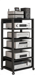 6 Tier Furniture Media Rack DVD CD Player Stand Audio Rack Power Amplifier Equipment Cabinet with Height Adjustable Wood Shelf Floor Standing Storage Rack 50x40x110 Cm