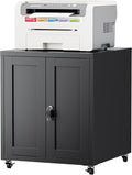 Large Printer Stand with Storage and Lock, 3D Heavy-Duty Printer Cabinet, Printer Table for Home Office with Doors and Adjustable Shelves, for Office Copier and Fax Machine, Black