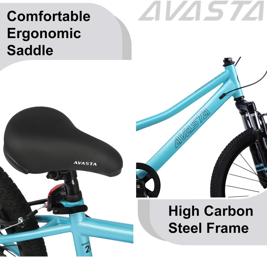 AVASTA Govet 20'' Kids Mountain Bike for 6-12 Years Old Boys Girls with Suspension Fork, 6 Speeds Drivetrain, Multiple Colors