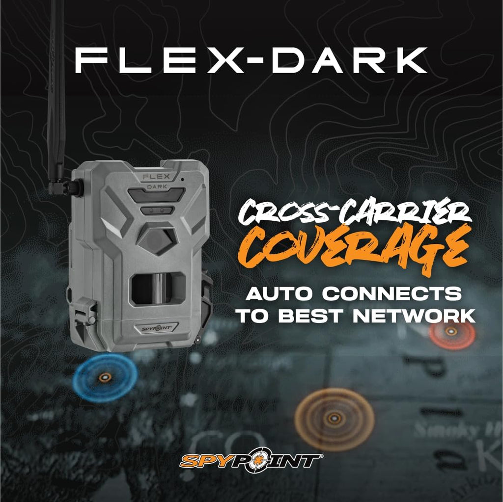 SPYPOINT Flex-Dark Cellular Trail Camera, 40MP Photos, 1080p Video + Sound, No-Glow Game Camera, Hunting Night Vision, Motion Activated,100ft Detection, No WiFi Needed Trail Cam
