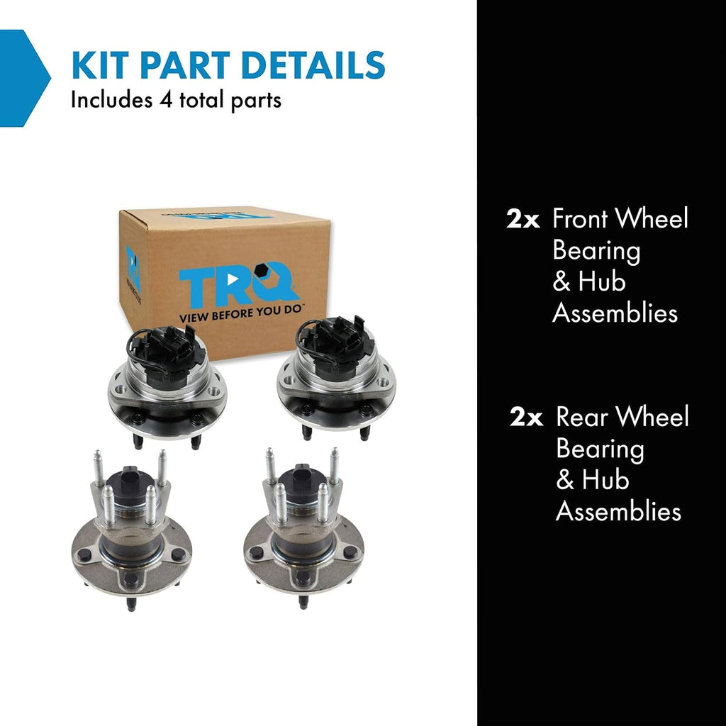 TRQ Front and Rear Wheel Bearing and Hub Assembly Set 4 Piece Compatible with 08-12 Chevrolet Malibu 09-10 Cobalt SS 08-10 HHR 2009 Panel 05-07 Pontiac G6 with 4 Wheel ABS Brakes 08-10