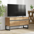 WAMPAT Modern TV Stand for 26-40 Inch TVs, Wood Entertainment Center with Metal Base Storage Cabinets, Media TV Console for Living Room, Oak, 1Pcs