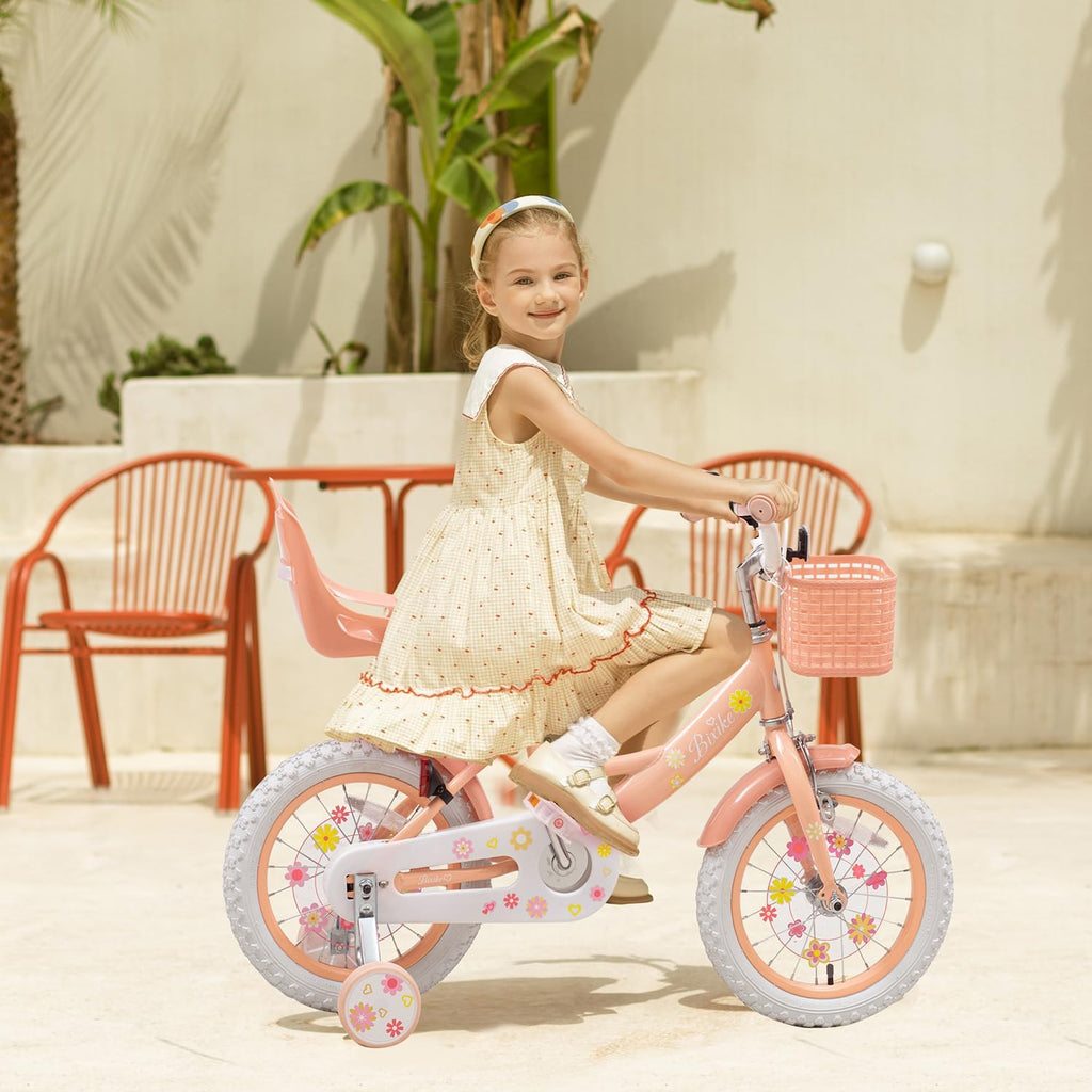 Bixike Girls Bike with Basket for Toddlers and Kids Aged 3-14 Years Old, 12 14 16 18 Inch with Training Wheels & Doll Seat, 20 Inch with Kickstand & Rear Rack, Princess Style Bicycle for Gift.