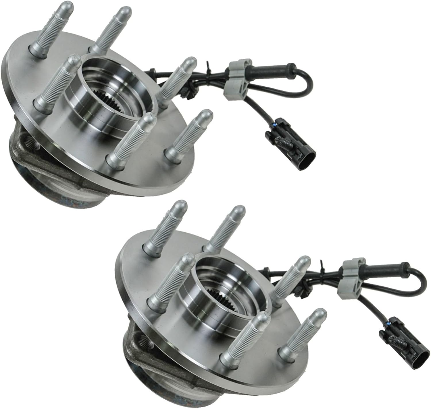 TRQ Front Left and Right Wheel Bearing and Hub Assembly 2 Piece Set for 4 Wheel Drive Models ONLY Compatible with 99-06 Silverado/Sierra 1500 4X4 01-06 Tahoe/Yukon/Suburban 4WD 02-06 Escalade AWD