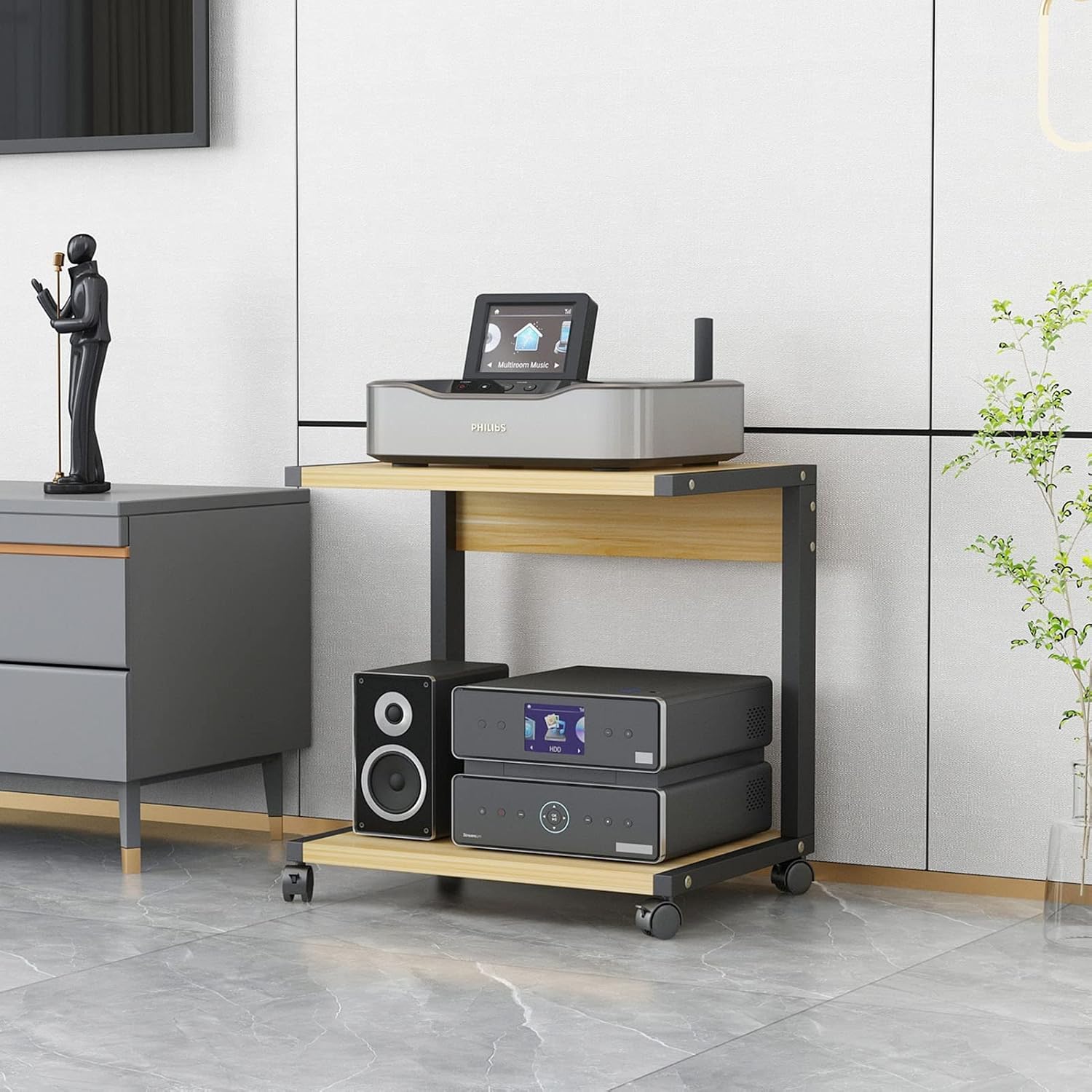 Stereo Rack 2-Tier Wood Shelf Audio Rack Media Stand and Theater Equipment Cabinet Multifunction Storage Rack