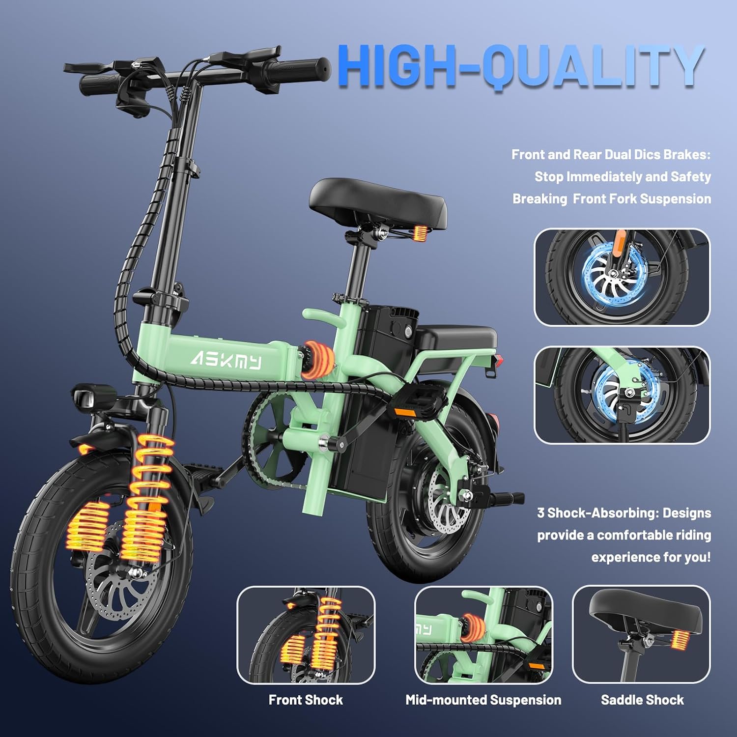 Foldable Electric Bike for Adults and Teens, 740W Peak Motor Ebike with 48V 10AH/20AH Removable Battery, 30-60 Miles PAS Range, 14' Folding Mini E-Bike, 20MPH Electric Bicycle for Daily Commuting