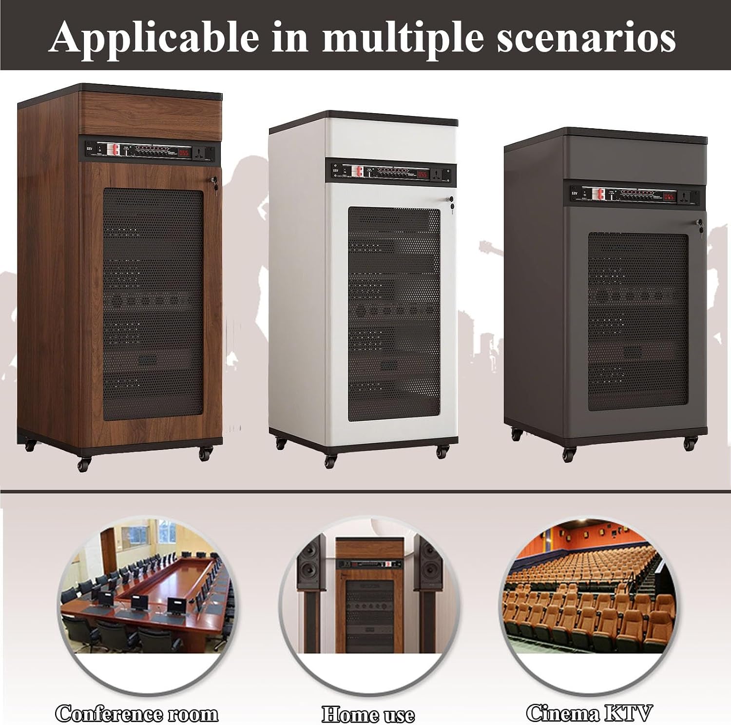 Professional 12/16/20U Audio Rack On Wheels - Heavy Duty Studio & Home Theater Equipment Cabinet for KTV,Amplifier, AV Receiver Rack(Black,3 Tier)