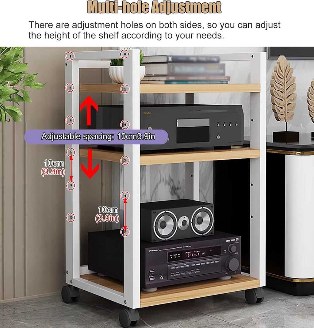 Living Room/Home Audio Video Equipment Rack Stereo Cabinet Stand, Floorsatnding Heavy Duty Media Component Stand Holder with Heightadjustable Shelf & Wheels,Black#3,3 Tier
