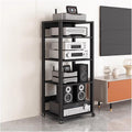 Mobile Stereo Cabinet On Wheels Audio Component Rack Tower Media Stereo Stand Equipment Shelves, Heavy Duty Stereo Stand HiFi Racks and Stands, 5-Tier Electronics Equipment Shelf, 5 Shelf