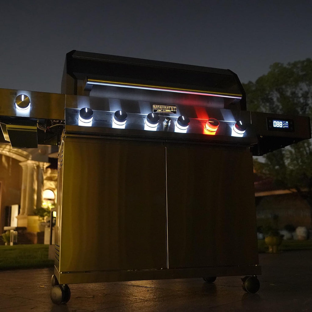 Monument Grills 6+1 Burner Smart Tech Propane Gas Grill, Denali 605Pro Stainless Steel Grill 78,000 BTU Outdoor Patio Yard Barbecue Grill with Side Sear Burner, Smoker Box, Cover and Rotisserie Kit