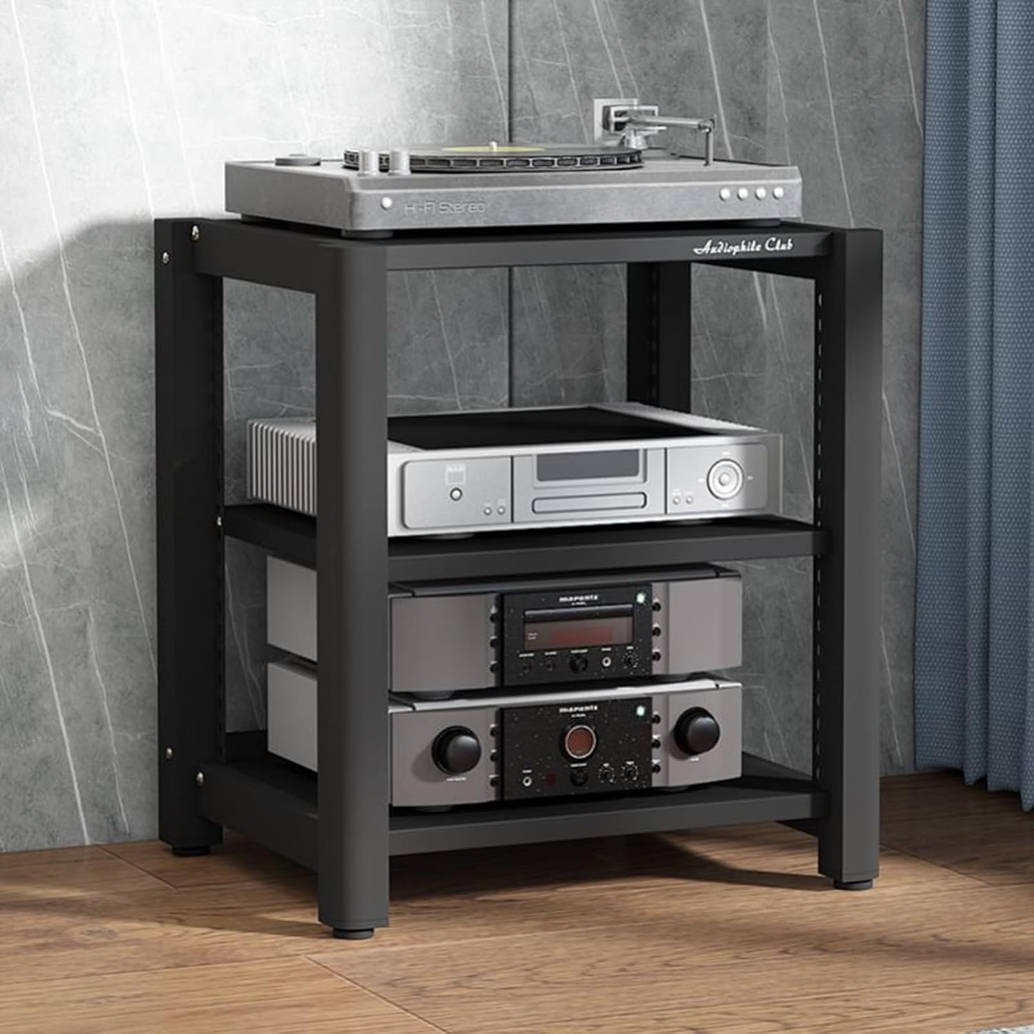 Audio Equipment Rack Cabinet, 5 4 3 2 Tier Av Component Media Stand Stereo Cabinet Audio-Video Tower with Non-Sip Foot Pad, Vertical Printer Holder(ligjt Grey,64cm (25.2in) High)