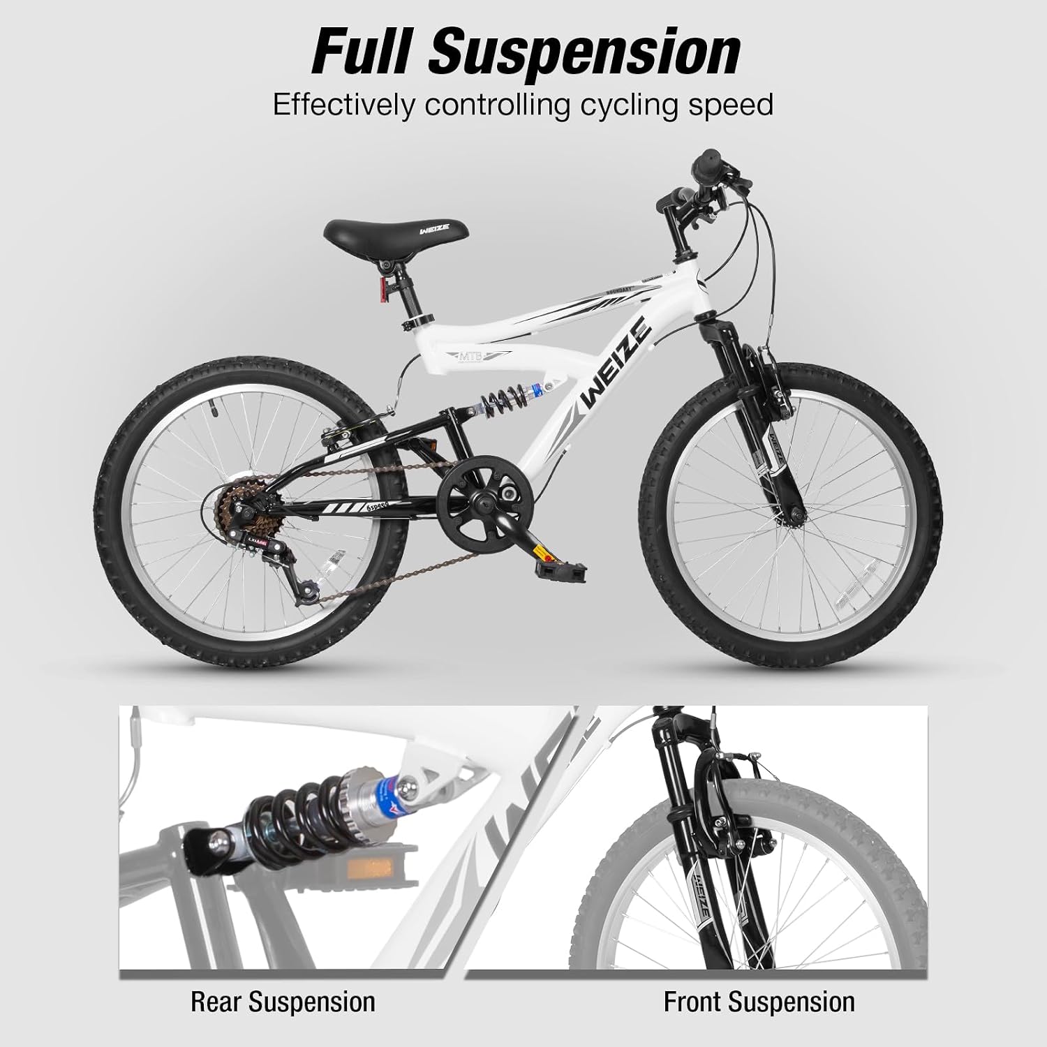 WEIZE Kids Mountain Bike, Kids' Bicycles for 6-14 Years Old Boys Girls with Dual Full Suspension, 6 Speeds Drivetrain, High-Carbon Steel Frame, Ideal for Young Riders and Adventurers