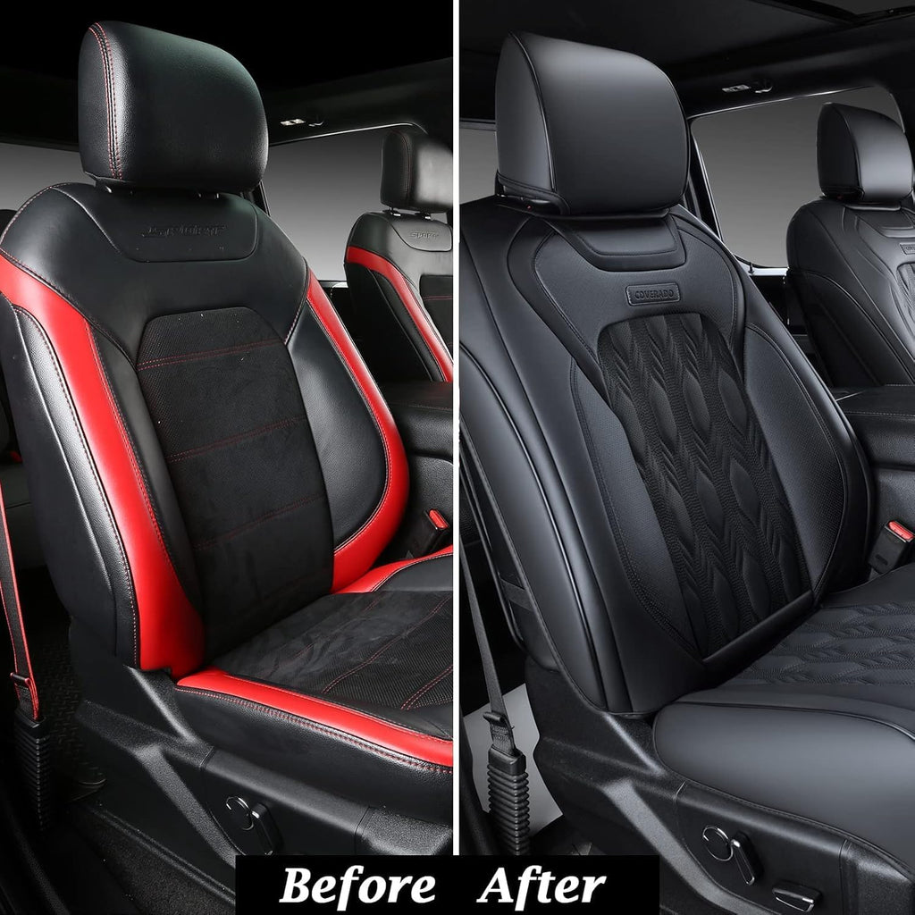 Coverado Front Leather Seat Covers for Ford F150 2015-2026, F250 F350 F450 2017-2026, Car SUV Pickup Truck Seat Protection, Black
