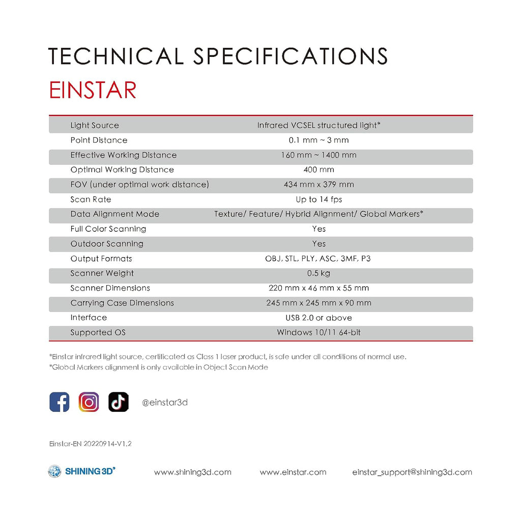 EinStar Portable Handheld 3D Scanner- Equipped with 3 Infrared VCSEL Projectors, 2 Stereo Depth Cameras & 1 RGB Camera, Art Scanner, 3D Scanners with Scanning Speed up to 14 FPS, Point Gap Up to 3mm