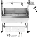 132LBS Stainless Steel Rotisserie Grill Roaster Small Pig Lamb with Back Cover Guard 25W Motor for Camping Outdoor BBQ Silver