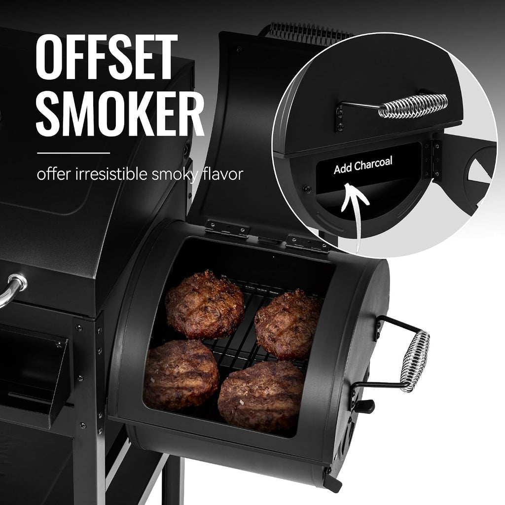 2-Burner Gas and Charcoal Grill Combo with Offset Smoker & Side Burner, 34,000 BTU Dual Fuel Grill, 1020 Sq. In. Cooking Area, Ideal for Outdoor Cooking, Black, ZH3005Y-SC