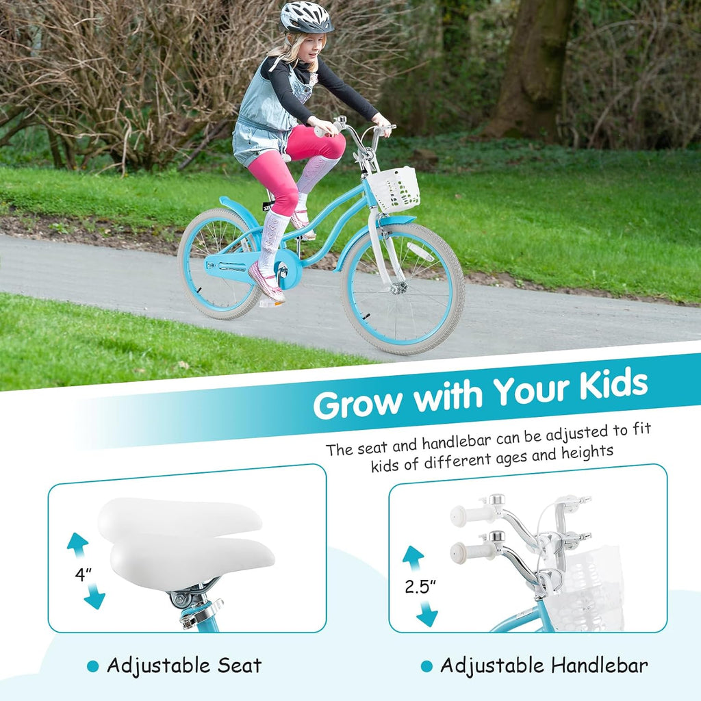 HONEY JOY Kids Bike, 12 14 16 18 20 Inch Toddler Bikes w/Training Wheels, Handbrake & Coaster Brake, Fully Enclosed Chain, Adjustable Handlebar & Seat, Kids Bicycle w/Basket, Girls Boys Bike 3-8
