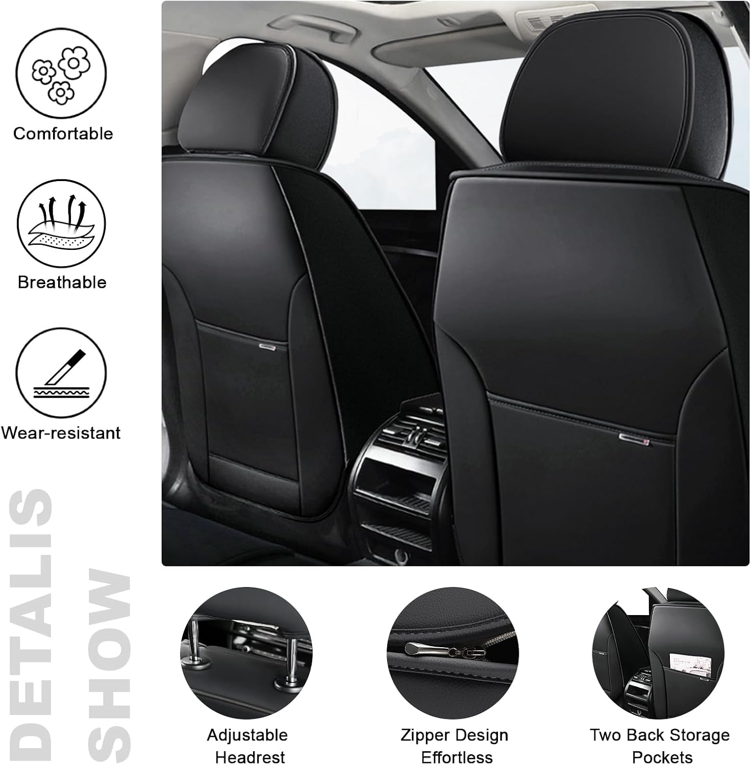 2 Seat Covers for Subaru Outback 2000-2026 Breathable Car Seat Covers,Anti-Slip Waterproof Car Seat Protectors with Airbag,Automotive Vehicle Cushion with Storage Pockets (Standard,Black)