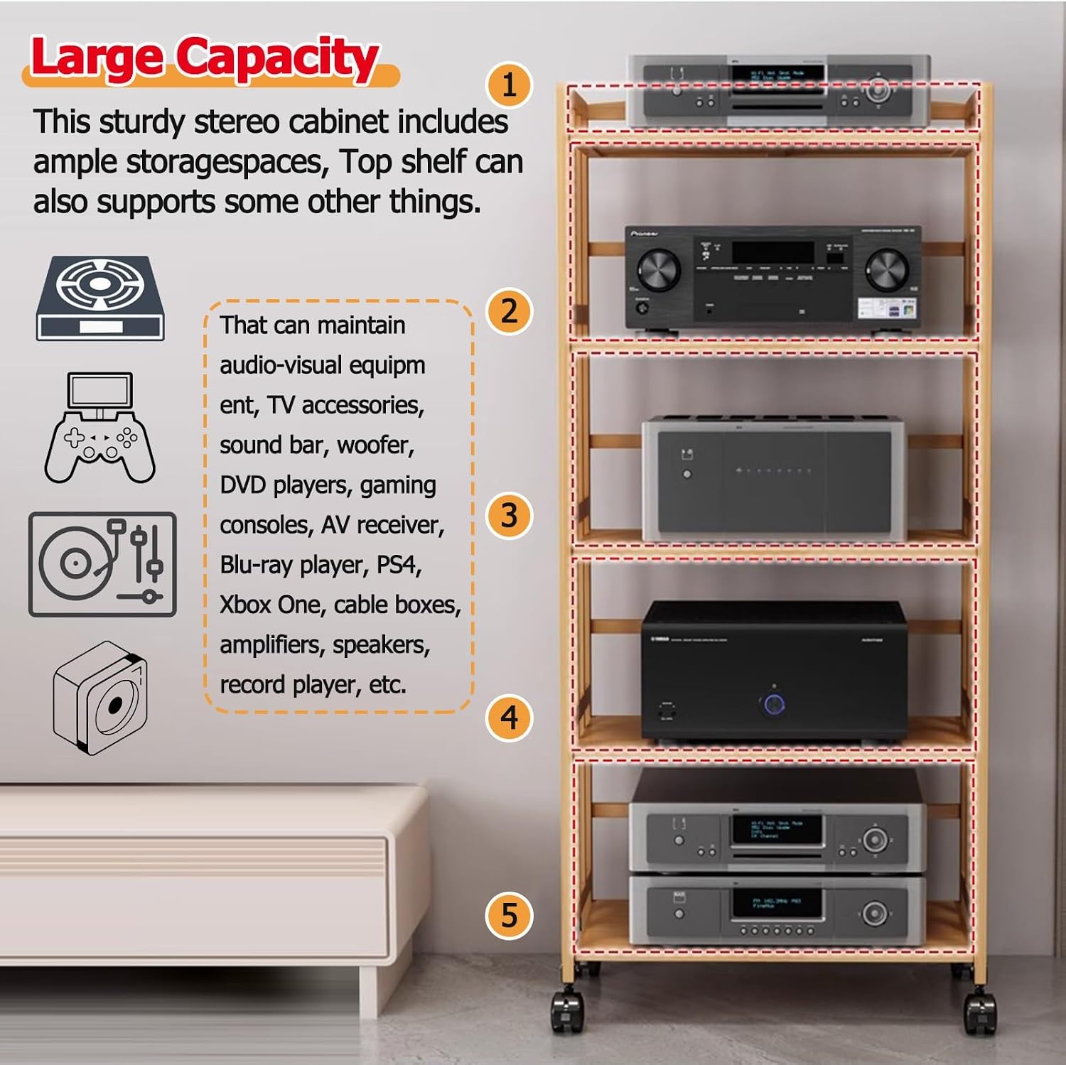 Modern 2-Tier Record Player Stand - Heavy Duty Audio Rack with Adjustable Shelves, Stylish Media Tower for Speakers & Stereo Systems, 50cm Long, Color Options Available