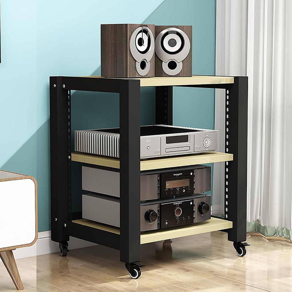 Modern Gaming Shelf with Record Player Stand, Audio Rack & Media Cabinet - Yellow Corner Storage for PS5, DVD Player, Projector & Game Console (60x50x64cm)