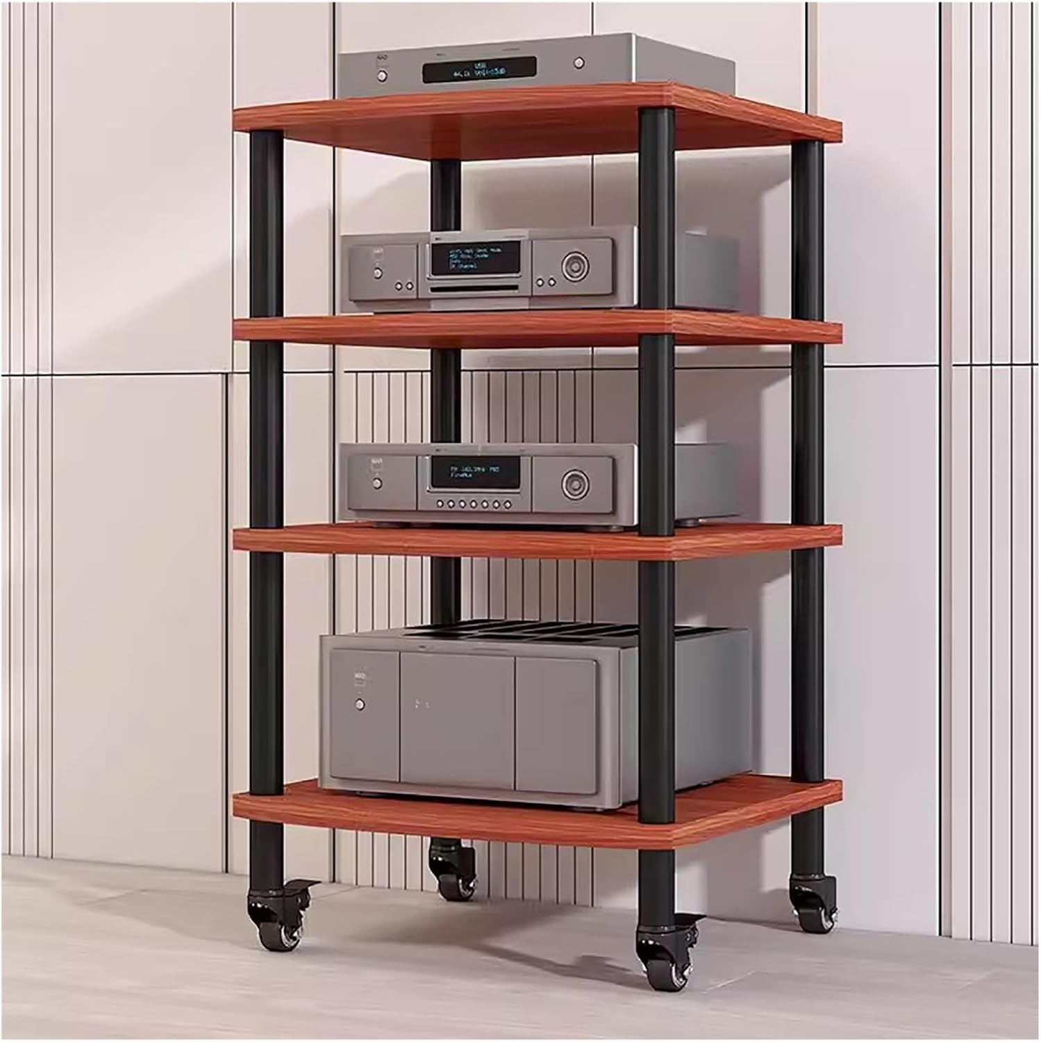 4 Shelf Rolling Stereo Racks with Wheels Media Stand Audio/Video Component Cabinet, Home Modern HiFi Rack Electronics Equipment Shelfs, #2