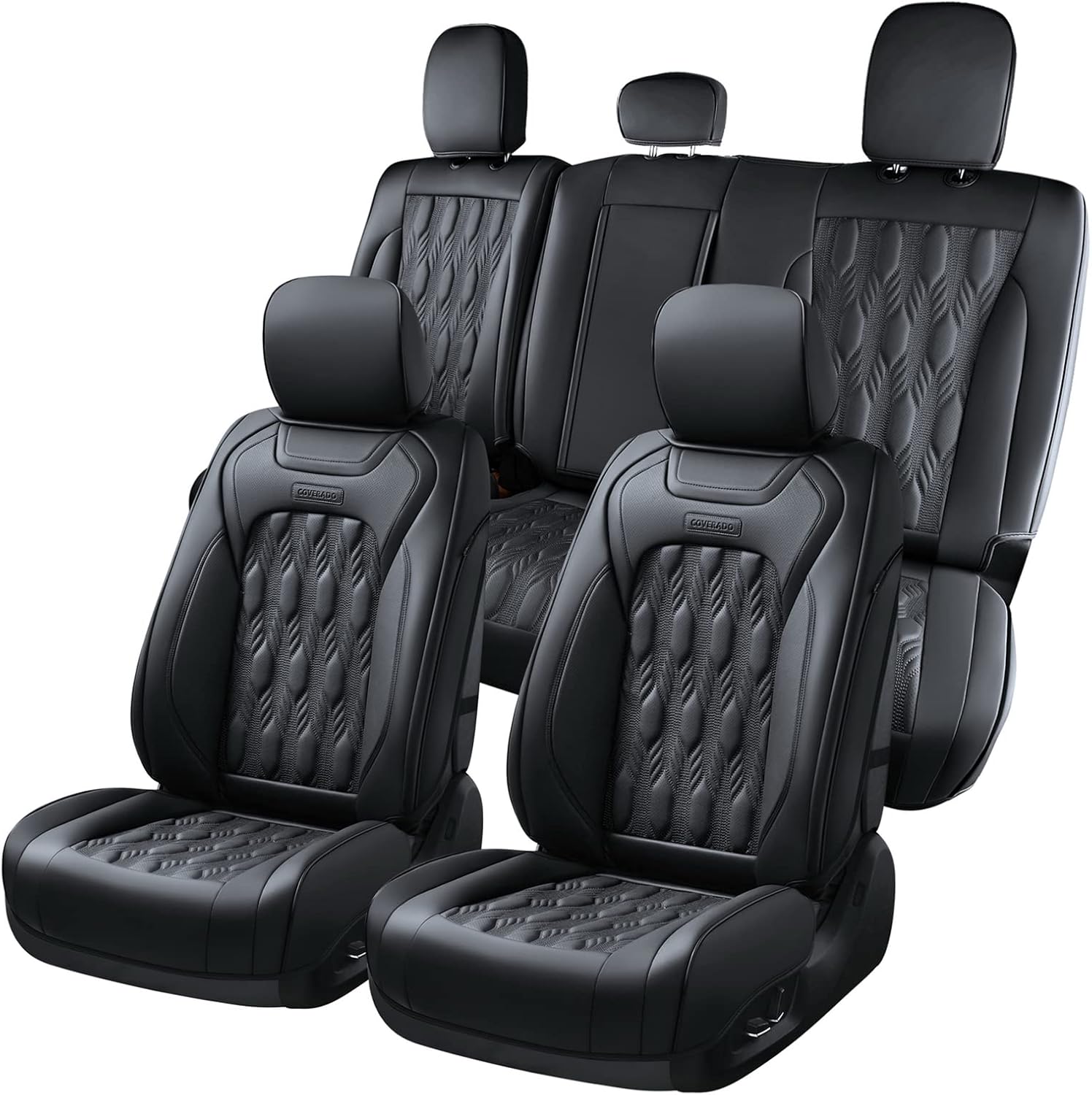 Coverado Car Seat Covers Full Set, Leather Ford F150 Seat Covers Fit for 2015-2026 F150 and 2017-2026 F250 F350 F450 Super Duty Crew Cab XL XLT Lariat King Ranch Platinum (Black)