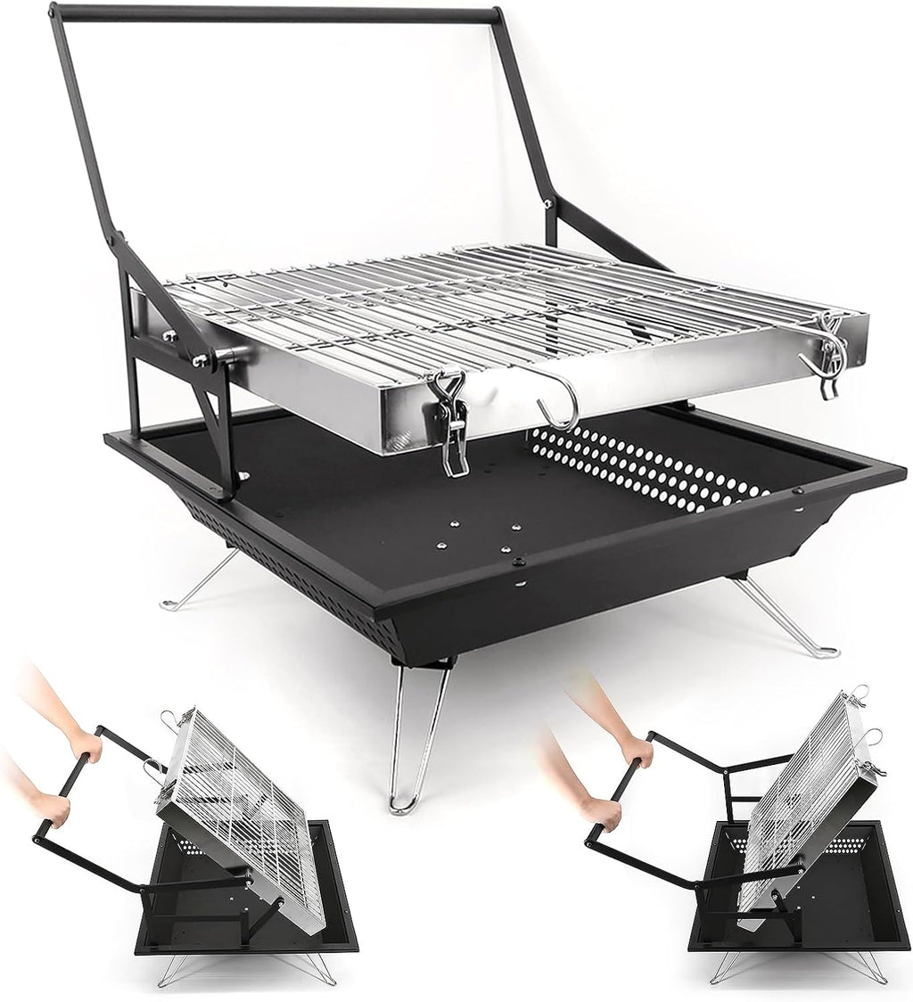 360° Rotating Charcoal Grills,Stainless Steel Flipping Barbecue Grill for Camping BBQ Picnics Beach Party Cooking Outdoor Garden Yard