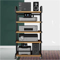Audio Component Rack Tower Media Stereo Stand Equipment Shelf with Wheels, 3/4/ 5 Layer Steel Heavy Duty Home Entertainment System Organizer Holder (5 Tier c)