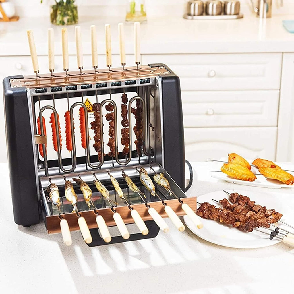 Skewers Barbecue Smokeless Grill,360 Automatic Rotating Lamb Skewers Vertical Grill,2 Stage Temperature Control, Indoor Kitchen Portable Grill