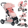 TODEFULL Convertible Baby Stroller, 3 in 1 Folding Infant Stroller, High Landscape Pushchair w/Adjustable Backrest & Canopy, Newborn Pram with Foot Cover, Storage Basket, Pink