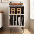 Modern AV Stereo Cabinet & Audio Rack, White Record Player Stand, Media Shelf Storage for Home Office Theater, Stylish Entertainment Center Furniture.