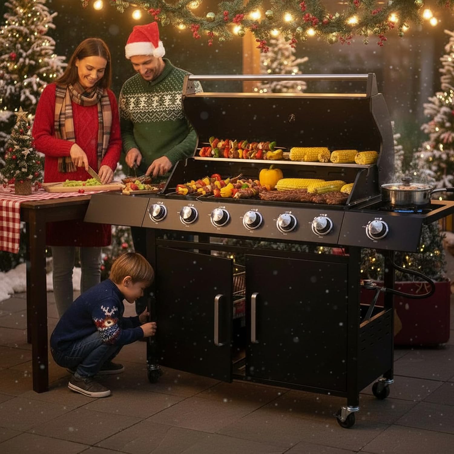 6-Burner w/Side Burner Gas Grill with 403 SQ.IN. Outdoor Grill with 60,000 BTU,Propane Grills with Top Cover Lid,Grills Outdoor Cooking for Patios,Camping,Balcony-Q032