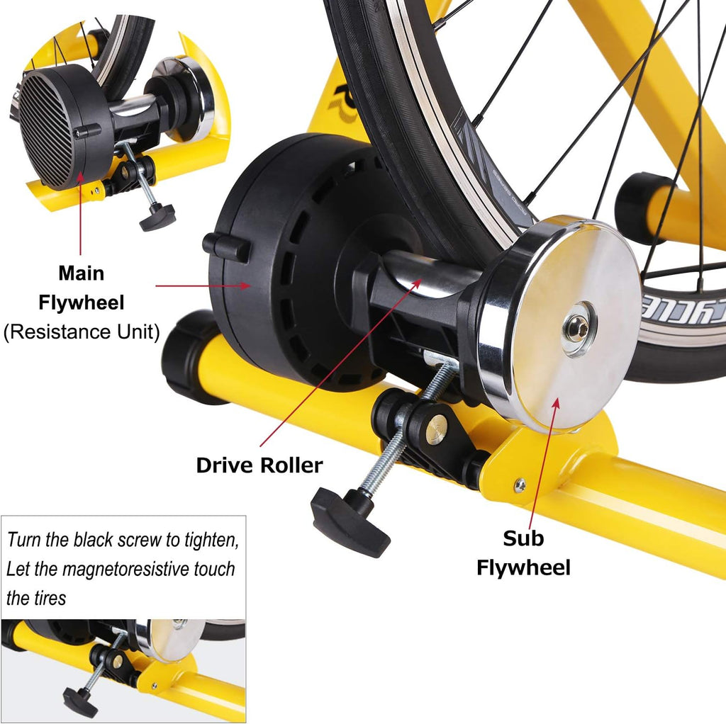 Bike Trainer, Magnetic Bicycle Stationary Stand for Indoor Exercise Riding, 26-29' & 700C Wheels, Quick Release Skewer & Front Wheel Riser Block Included