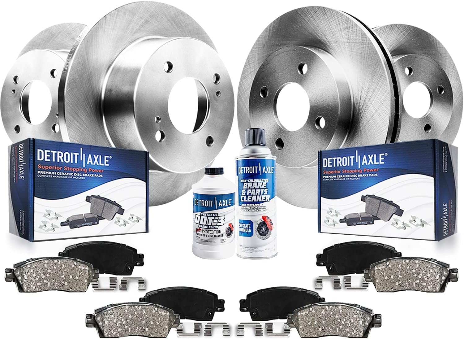 Detroit Axle - Brake Kit for 2002-2006 Mini Cooper 4 Lug Disc Brake Rotors 2003 2004 2005 Ceramic Brakes Pads Front & Rear Replacement: 10.87' inch FRONT Rotor