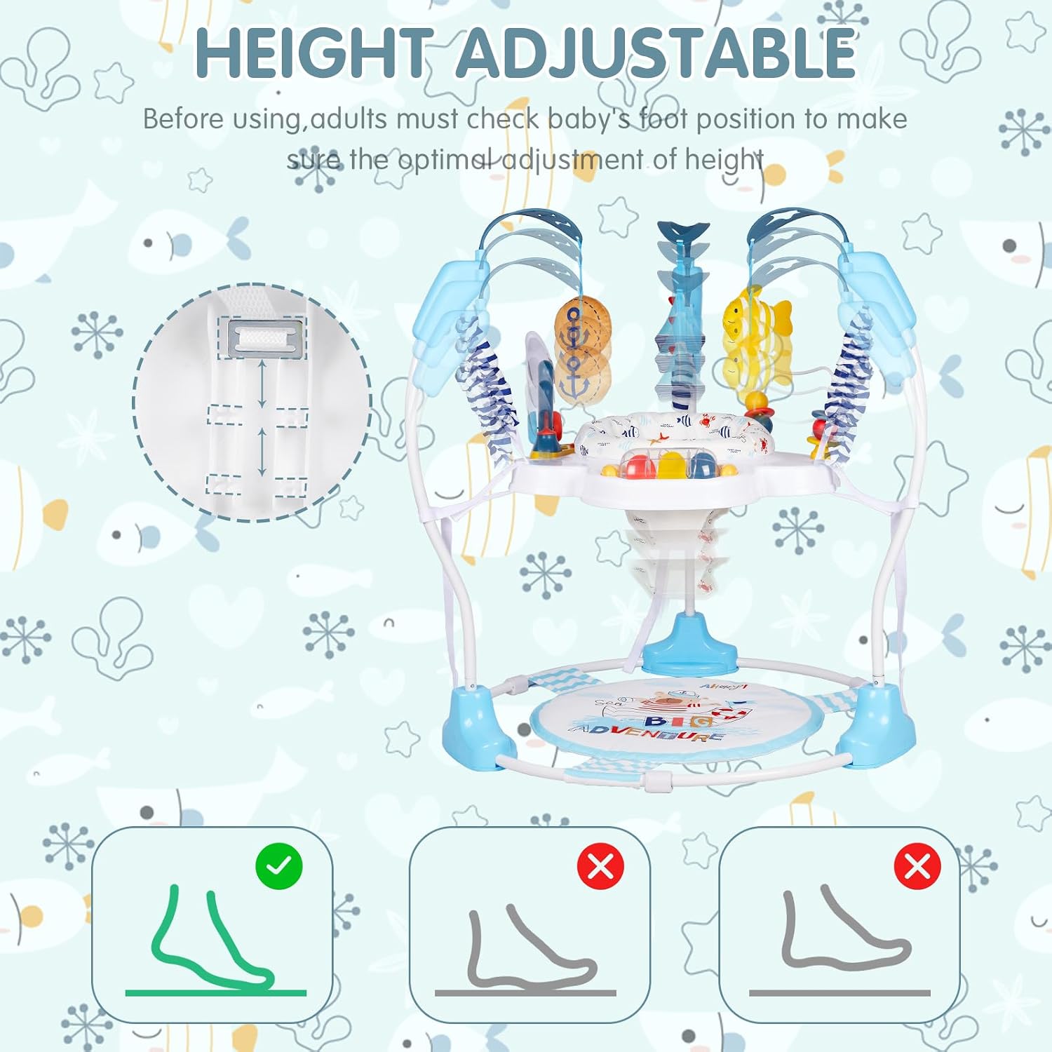 Baby Activity Center, 3-in-1 Baby Jumper, Infant Activity Center with 360° Rotating Seat, Music, Lights, 3 Adjustable Heights, Infant Activity Jumper for 6+ Months JP2401
