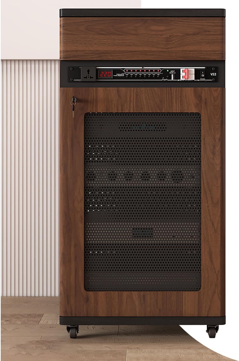 Walnut Media Storage Cabinet, Console & DVD Display Tower with Storage Rack for Games Consoles, Audio Equipment & DVDs - 52x55x126cm, Stylish Home Organization