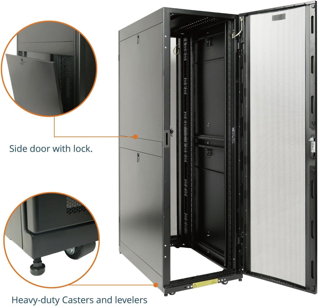 Tecmojo 42U Server Rack Cabinet - PRE-Assembled 24inch Width 43inch Depth IT Network Equipment Cabinet Rack Enclosure with Casters - 3000lbs Weight Capacity