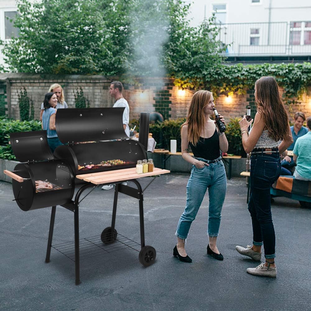 ROVSUN Charcoal Grill, Large Cooking Area of 433 Sq.In., Offset Smoker, Side Table, Perfect BBQ Grill for Indoor/Outdoor Picnic, Black