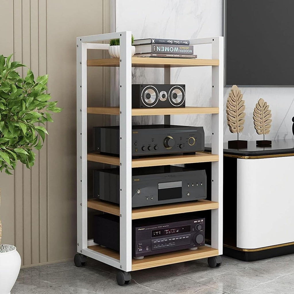 HOFSSI 5 Tier Furniture Media Stand DVD CD Player Stand Audio Rack Power Amplifier Equipment Cabinet Floorstanding Storage Shelves，Height Adjustable (Color : B)