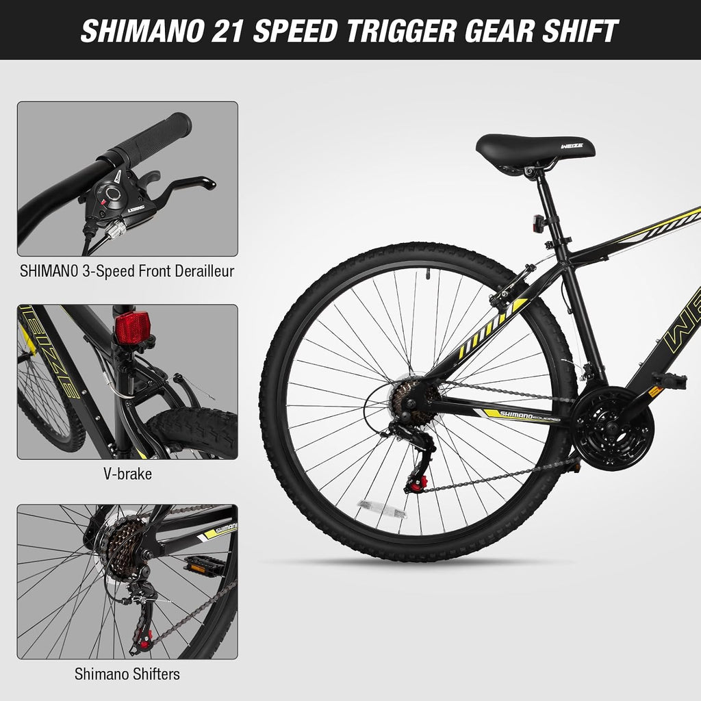 WEIZE Hardtail Mountain Bike, 29 Inch Wheels Outdoor Cycling Bike, 21-Speed Trigger Shifter, Aluminum Frame for Women and Men, Comfort Saddle, MTB Bicycle with Suspension Fork