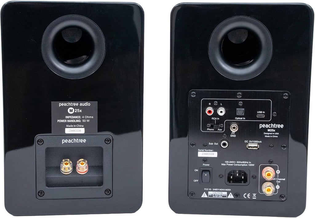 Peachtree Audio M25x Powered Bookshelf Speakers (Pair) – Piano Black | Bluetooth Wireless & Wired | 5.25' Woofer, USB Input, Subwoofer Out, Remote Control