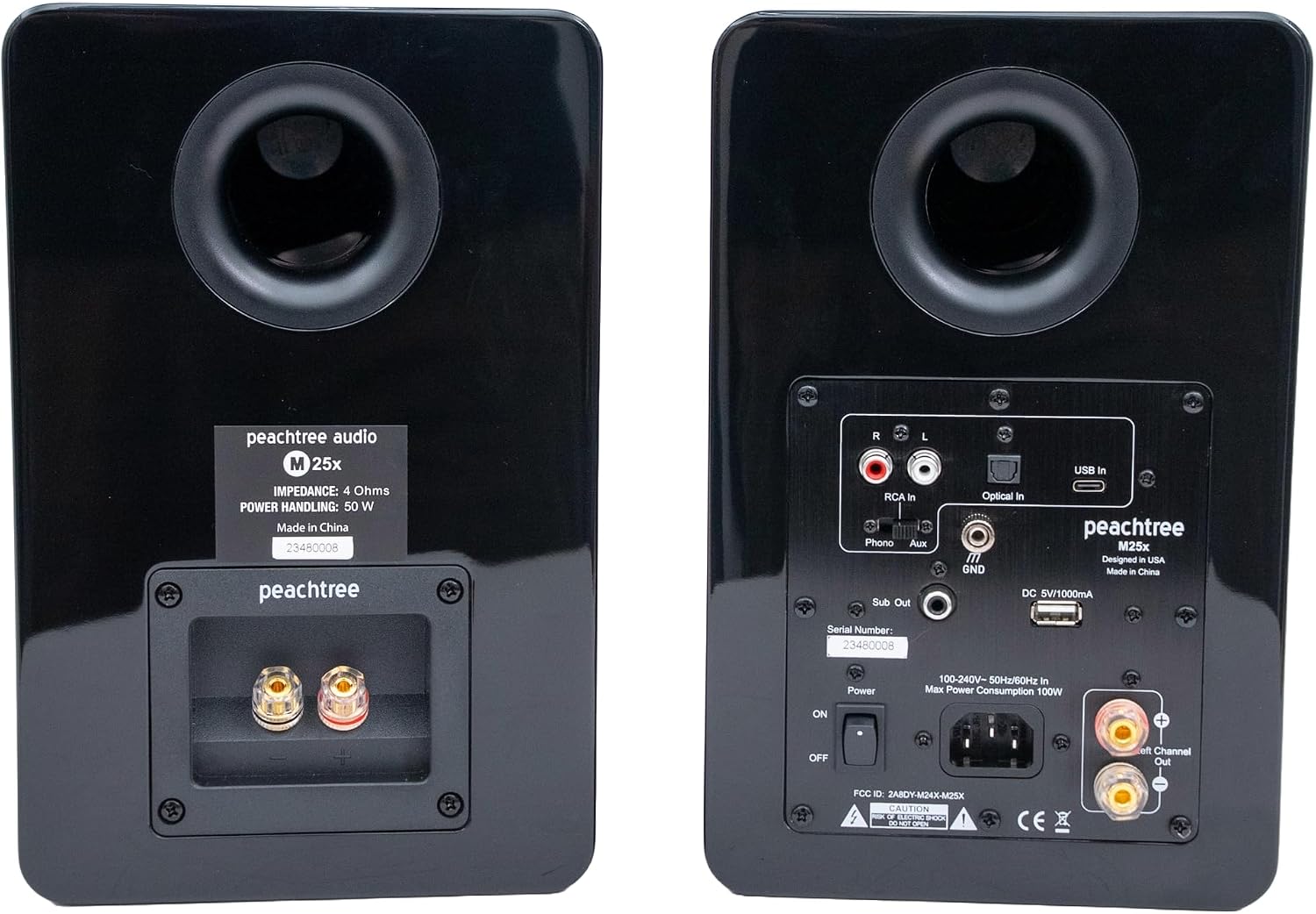 Peachtree Audio M25x Powered Bookshelf Speakers (Pair) – Piano Black | Bluetooth Wireless & Wired | 5.25' Woofer, USB Input, Subwoofer Out, Remote Control