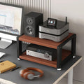 Movable AV Media Stand with Wooden Shelf - 2-Tier Corner Stereo Cabinet for Video & Audio Equipment, Portable Storage Rack for Computer Desk, Walnut Finish, W 17.7'
