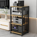 AV Component Media Stand - 4-Tier Media Storage Cabinet with Adjustable Shelves, Movable Audio Rack, Sturdy Steel Frame, Holds 200kg, Black & Natural Finish (50x40x89cm)