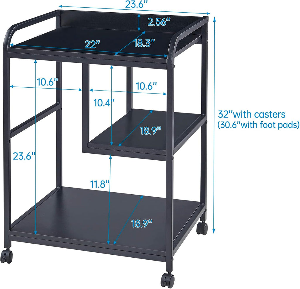 Fannova Printer Stand with Storage Shelf for Home Office Organization, 22 x 18 Inch Large Printer Table with Wheels, Shredder Stand, CPU Stand, Rolling Cart for Host Computer, PC Tower, Desktop- Black