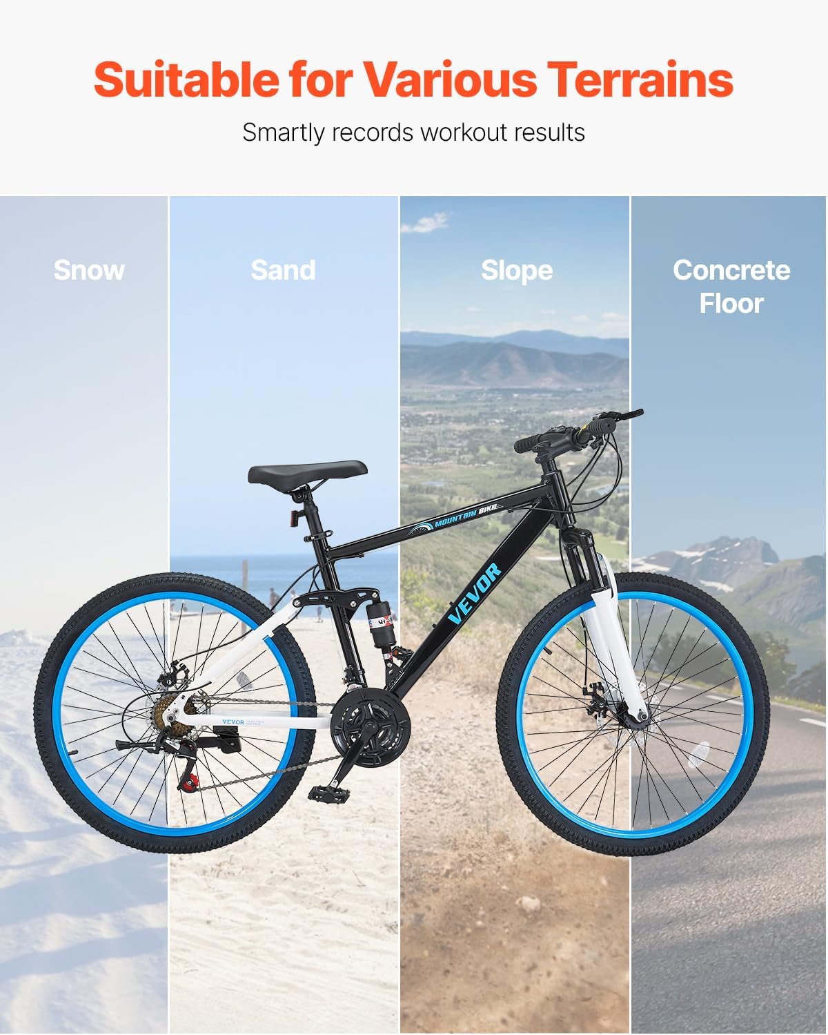 VEVOR Mountain Bike for Men/Women, 20'/26'/29' Sizes, 7/21/24 Speed Twist Shifting, Front or Dual Suspension, Dual Disc Brakes, Comfort Saddle, Sleek Colors