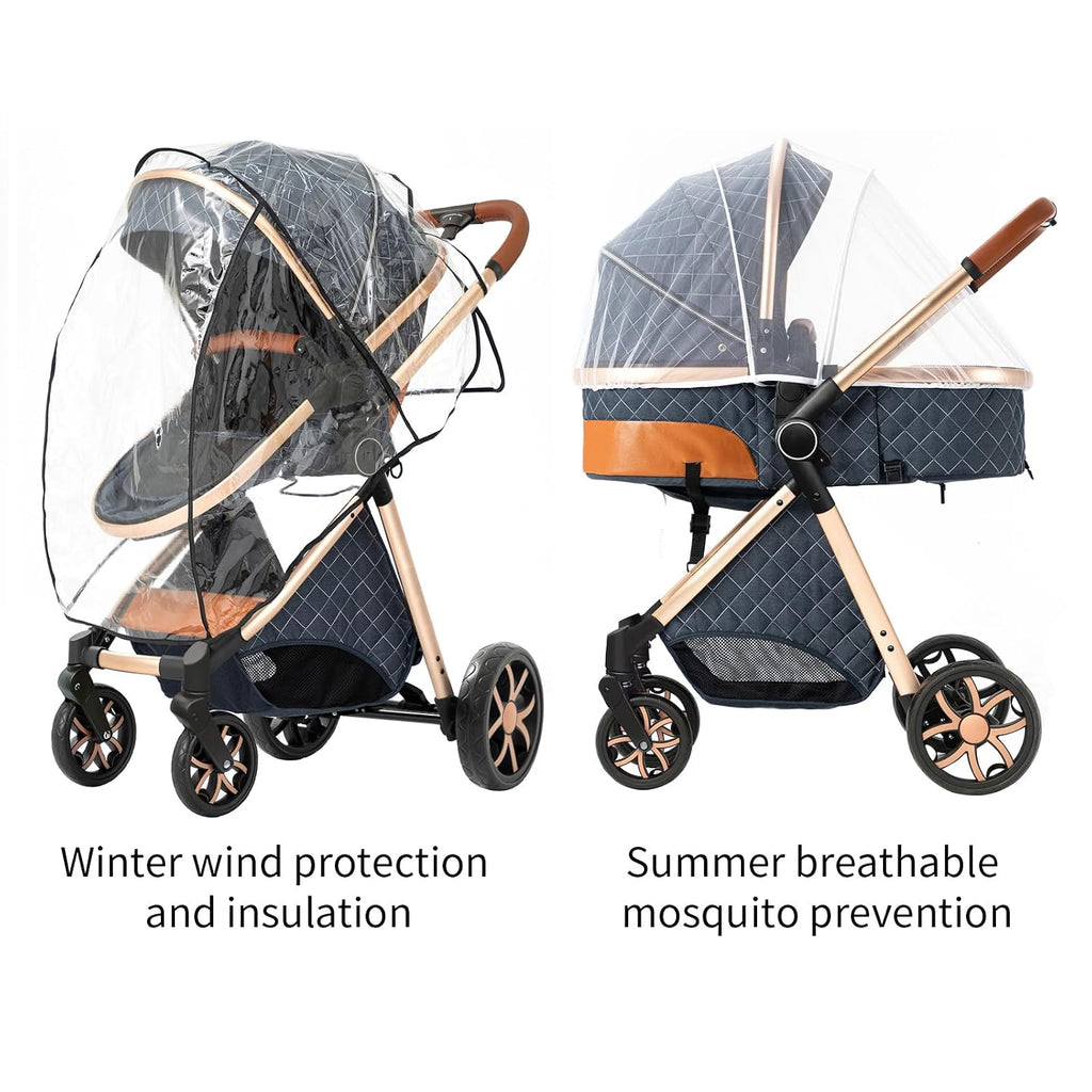 2 in 1 Baby Stroller Reversible Portable Standard Stroller Convertible Pushchair Infant Buggy Baby Carriage Foldable High Landscape Pram for Toddler Newborn (225 Black Gold)